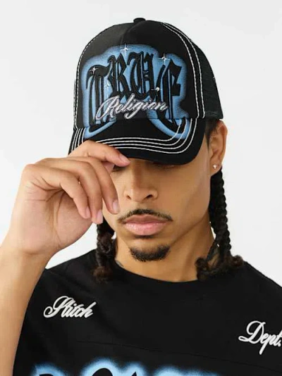 True Religion Logo Script Trucker Hat In Black