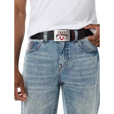 True Religion Logo Square Buckle Belt In Black