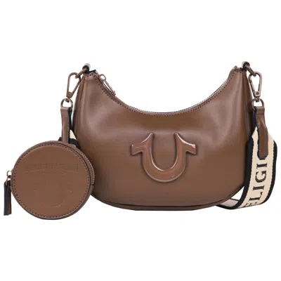 True Religion Logo Strap Crescent Hobo In Brown