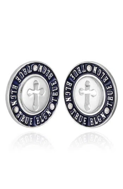 True Religion Logo Stud Earrings In Silver
