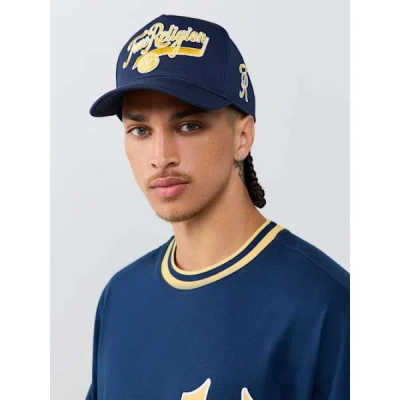 True Religion Logo Swoosh Hat In Blue
