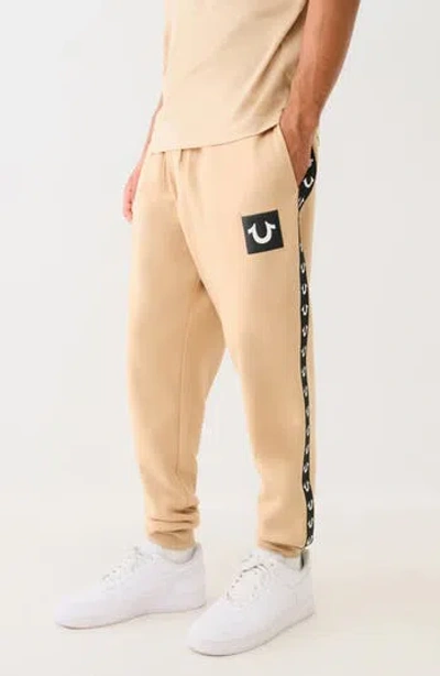 True Religion Logo Tape Trim Joggers In Travertine