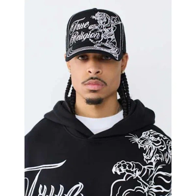 True Religion Logo Tiger Baseball Cap In Black