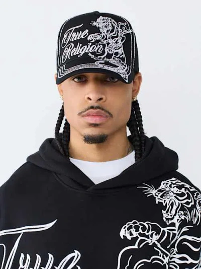 True Religion Logo Tiger Baseball Cap In Brown