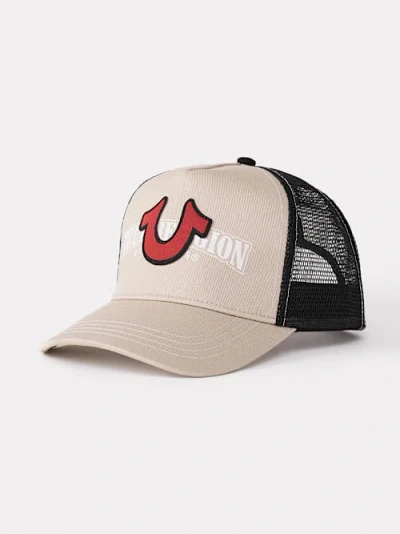 True Religion Logo Trucker Hat In Neutral