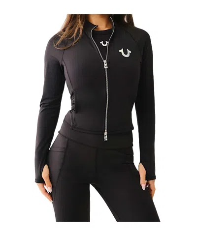True Religion Logo Two-way Zip Performance Jacket In Black