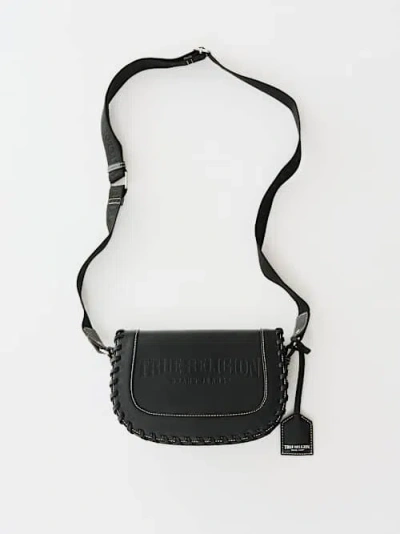 True Religion Logo Whip Stitch Saddle Bag In Black