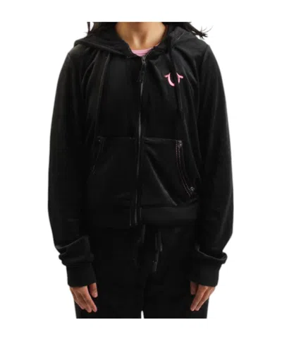 True Religion Long Sleeve Sweatshirt Jacket In Jet Black