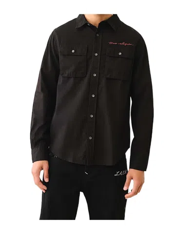 True Religion Long Sleeve Workwear Shirt In Black