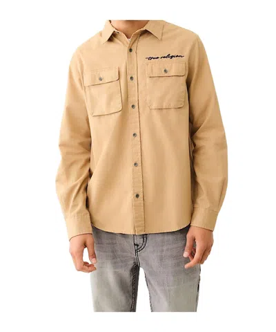 True Religion Long Sleeve Workwear Shirt In Nude