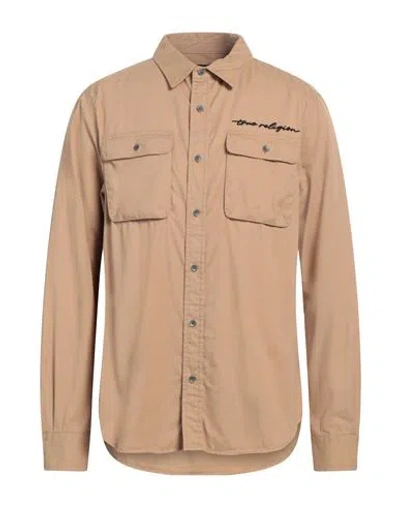 True Religion Man Shirt Camel Size L Cotton In Sand