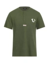 True Religion Man T-shirt Military Green Size L Cotton, Polyester In Green