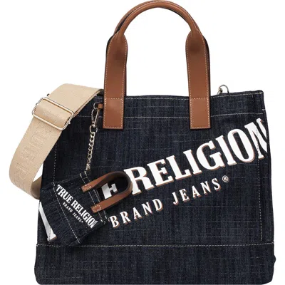 True Religion Medium Logo Denim Tote In Dark Denim