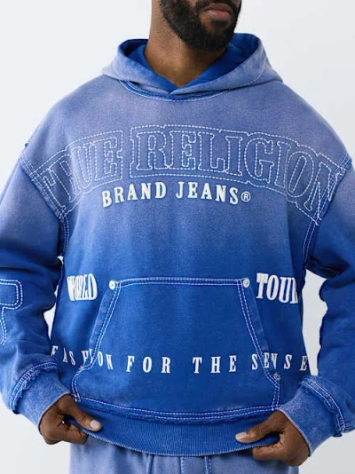True Religion Men's Big T Boxy Washed Hoodie In Blue
