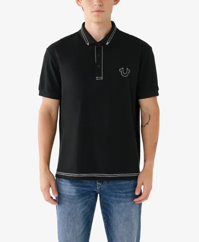 True Religion Men's Big T Embro Polo Shirt In Black