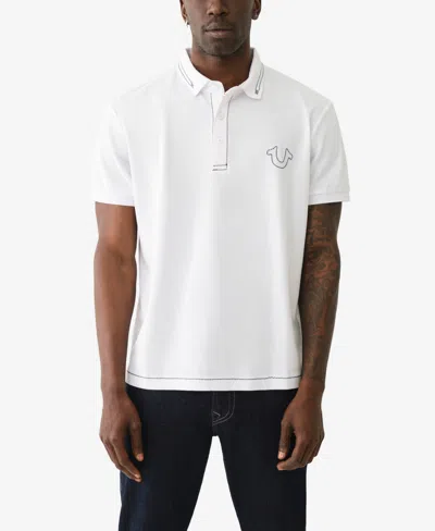 True Religion Men's Big T Embro Polo Shirt In White