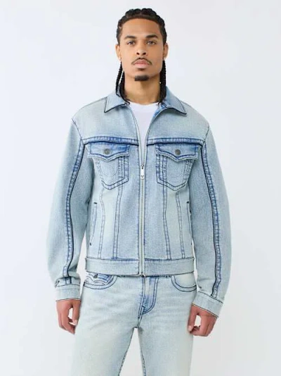 True Religion Men's Big T Moto Denim Jacket In Blue