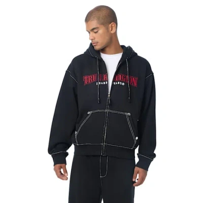 True Religion Men's Big T World Tour Boxy Zip Hoodie In Black
