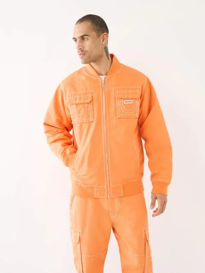 True Religion Men's Big T Zip Bomber Jacket In Orange