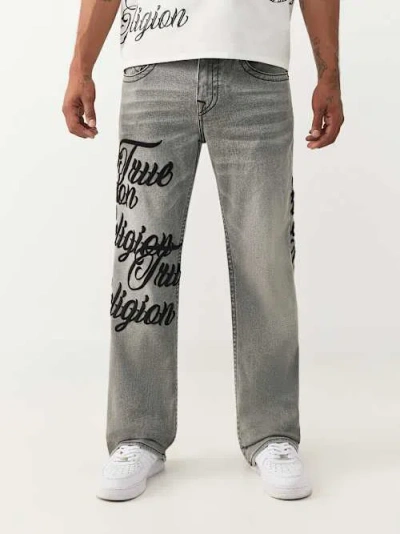 True Religion Men's Billy Embroidered Leg Flap Bootcut Jean In Gray