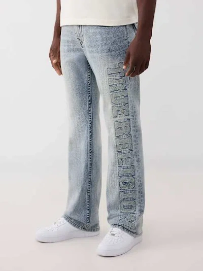 True Religion Men's Billy Mended Logo Flap Bootcut Jean 34" In Blue