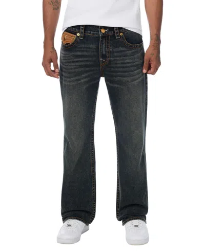 True Religion Men's Billy Suede-detailed Bootcut Denim Jeans In Oilskin Dust Fade Dark Wash