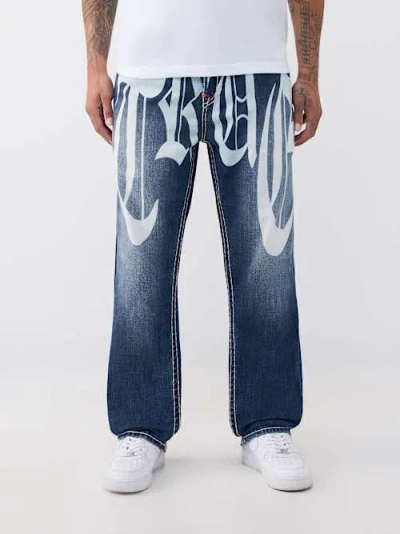 True Religion Men's Bobby Super T Graphic Flap Baggy Jean 32" In Blue