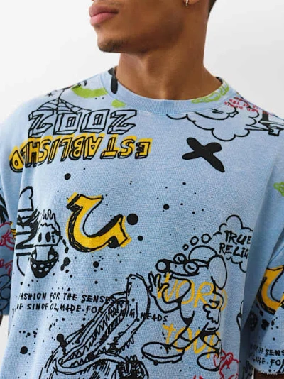 True Religion Men's Boxy Graffiti Graphic T-shirt In Blue