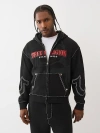 True Religion Cinched Big T Cotton Blend Zip Hoodie In Black