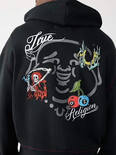 True Religion Men's Buddha Face Big T Boxy Zip Hoodie In Black