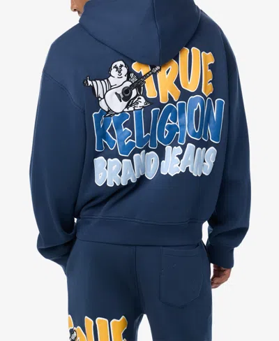 True Religion Men's Buddha Logo Zip Boxy Hoodie In Blue