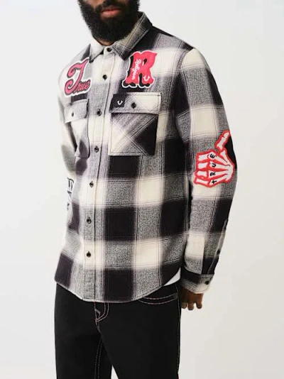 True Religion Men's Buffalo Plaid Patch Workwear Shirt In White