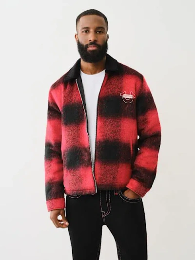 True Religion Men's Buffalo Plaid Zip Jacket In Red