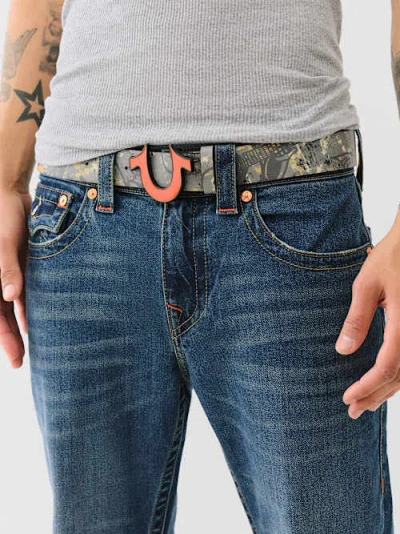 True Religion Men's Camo Print Horseshoe Buckle Belt