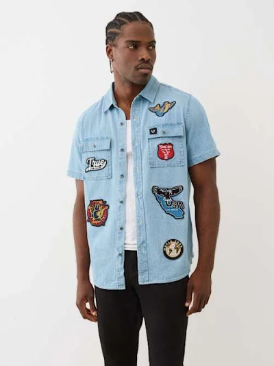 True Religion Men's Chambray Workwear Patch Shirt