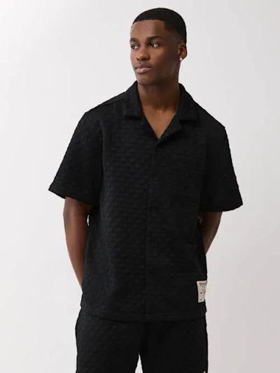 True Religion Men's Checkered Camp Collar Shirt In Black