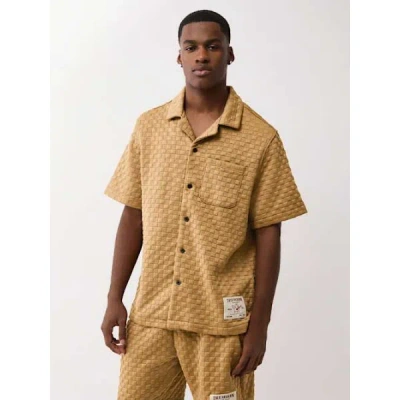 True Religion Men's Checkered Camp Collar Shirt In Yellow