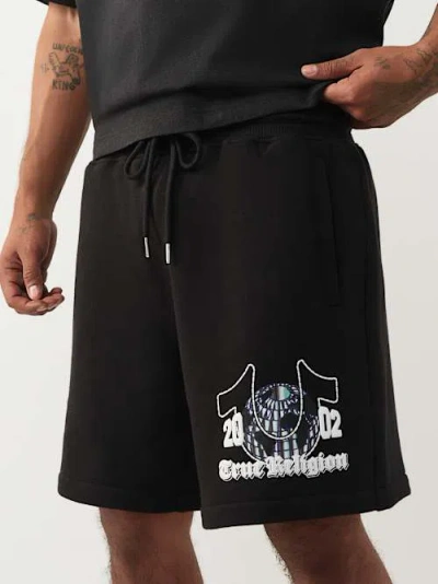 True Religion Men's Chrome Logo Loose Fleece Short In Black
