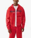 True Religion Cinched Big T Cotton Blend Zip Hoodie In Red