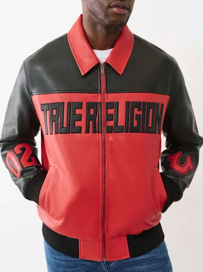 True Religion Men's Color Blocked Logo Racing Jacket In Red