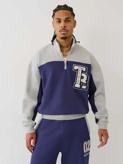 True Religion Men's Color Blocked Quarter Zip Pullover In Blue