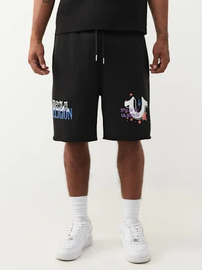 True Religion Concert Logo Loose Terry Shorts In Black