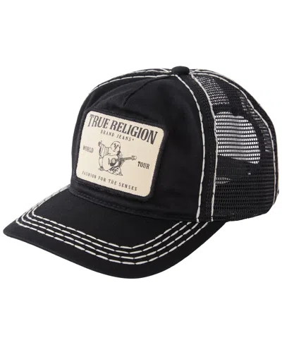 True Religion Men's Concert Patch Big T Trucker Hat In Black,natural