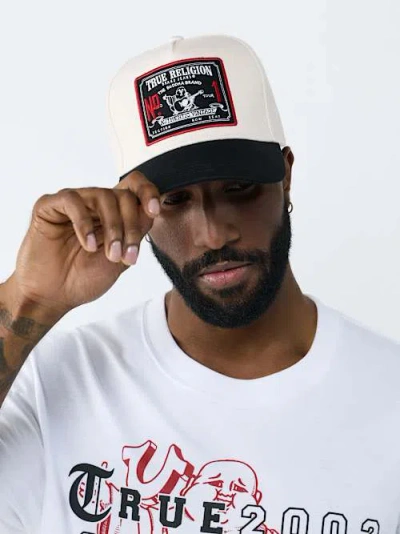 True Religion Men's Contrast Patch Baseball Hat In White