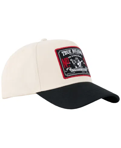 True Religion Men's Contrast Patch Baseball Hat In Winter White,jet Black