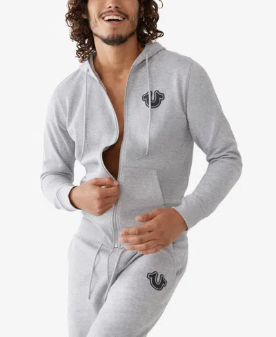True Religion Men's Core Zip-front Logo Hoodie In Heather Grey