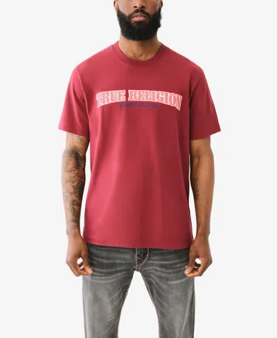 True Religion Cross Stitch Cotton Logo Graphic Tee In Cabernet