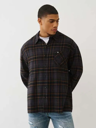 True Religion Men's Crystal Plaid Woven Shirt In Brown