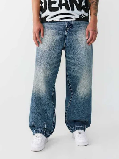 True Religion Danny Barrel Fit Big T Jeans In Shattered Medium Wash In Blue