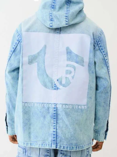 True Religion Men's Denim Big T Hooded Chore Jacket In Blue
